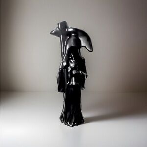 Carved Santa Meurte Black Obsidian Protection Grim Reaper Angel Death Figurine